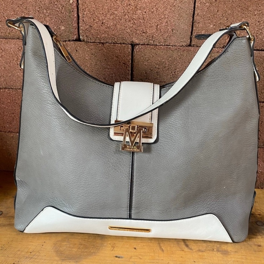 Mia K. Collection Shoulder‎ Bag Gray White Faux Leather Tote Purse